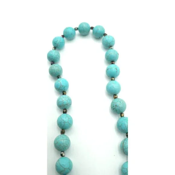 Turquoise Howlite Beaded Necklace With Silver Toggle Clasp Designer Gemstone - Picture 8 of 8